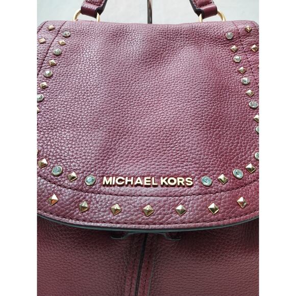 Michael Kors Burgundy Pebbled Leather Crystal Studded Drawstring Backpack main image 15
